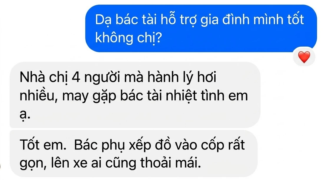 Khách khen tài xế hỗ trợ gia đình, xếp hành lý gọn gàng