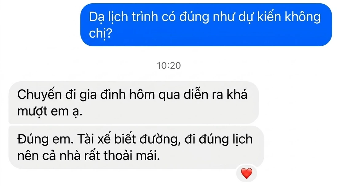 Khách khen chuyến đi diễn ra mượt và đúng lịch