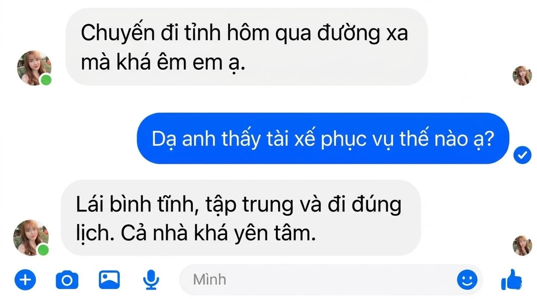 Khách khen tài xế lái bình tĩnh, tập trung và đúng lịch